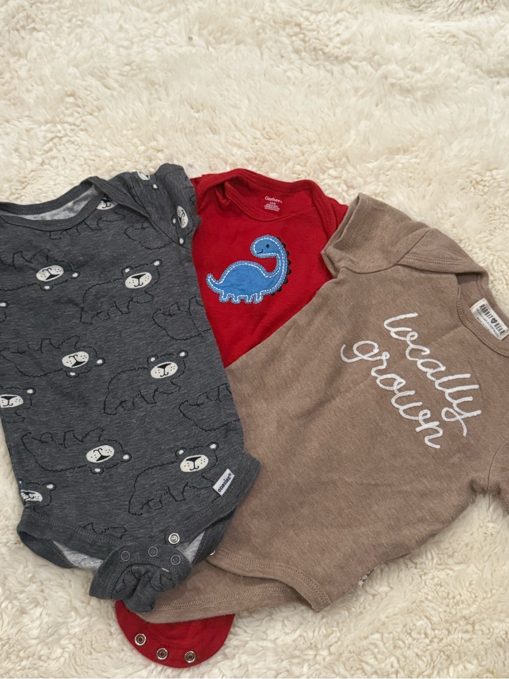Triple Pack Kids One-Piece Bodysuits - Gray, Red, Brown
